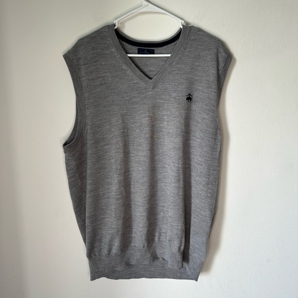 Brooks Brothers 346 V-Neck Mens XXL GreyMerino Wool Sweater Vest - Picture 2 of 6